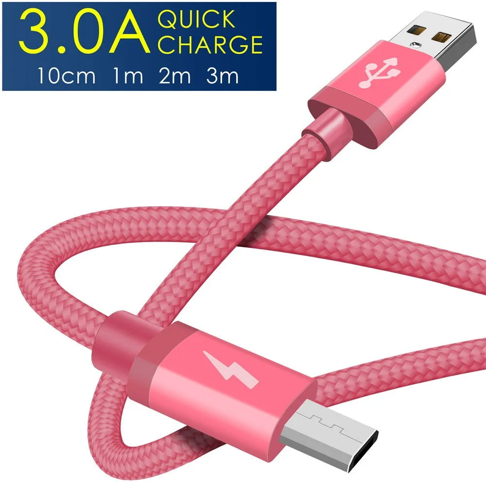 Heavy Duty Braided Micro USB Charger Charging Lead Data Sync Phone Cable 10CM 1M 2M 3M