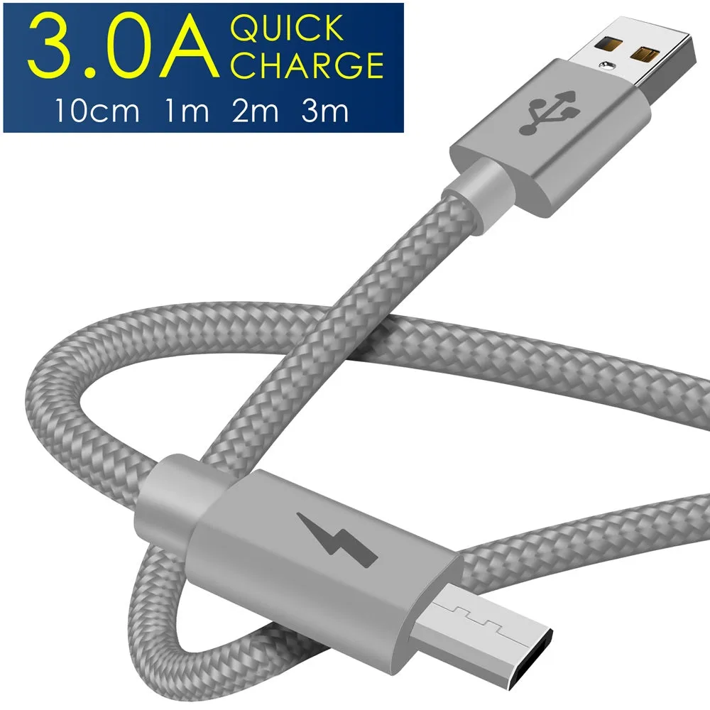 Heavy Duty Braided Micro USB Charger Charging Lead Data Sync Phone Cable 10CM 1M 2M 3M