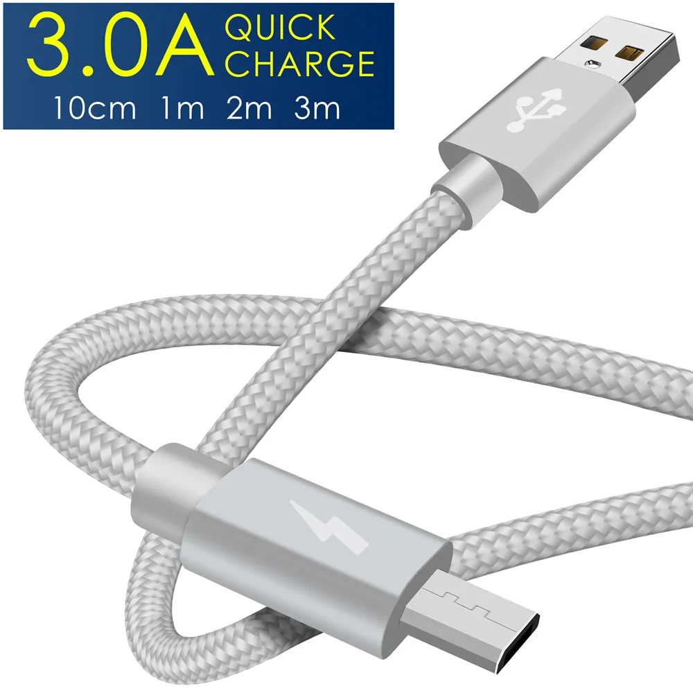 Heavy Duty Braided Micro USB Charger Charging Lead Data Sync Phone Cable 10CM 1M 2M 3M