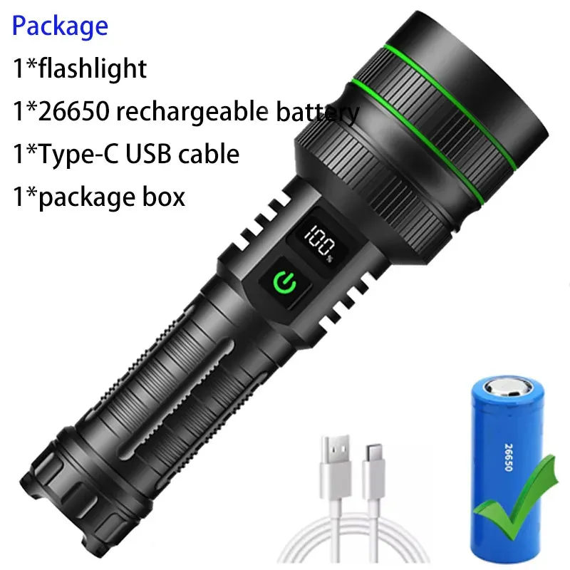 High Power LED Flashlight USB Rechargeable Super Long Range Tactical Torch Strong Light Lamp Outdoor Portable Lantern Waterproof