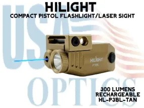 HILIGHT, HL-P3BL-TAN, 300 LUMEN FLASHLIGHT WITH BLUE LASER COMBO - TAN