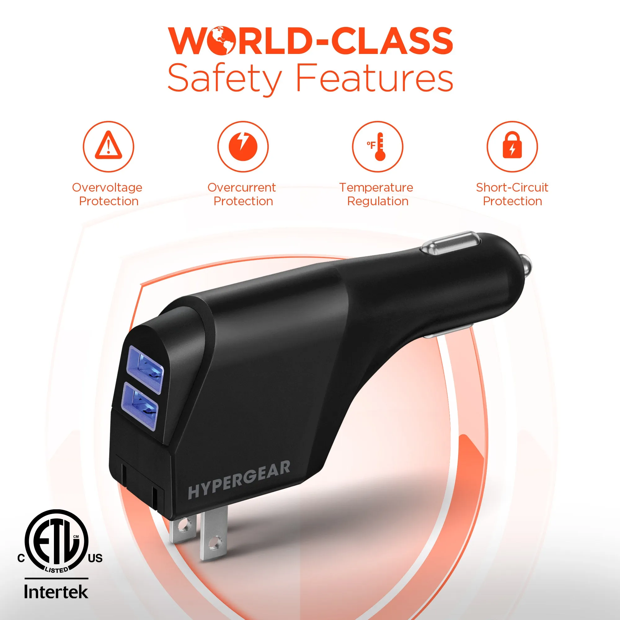 Hybrid 10W Dual USB Car   Wall Charger | Black