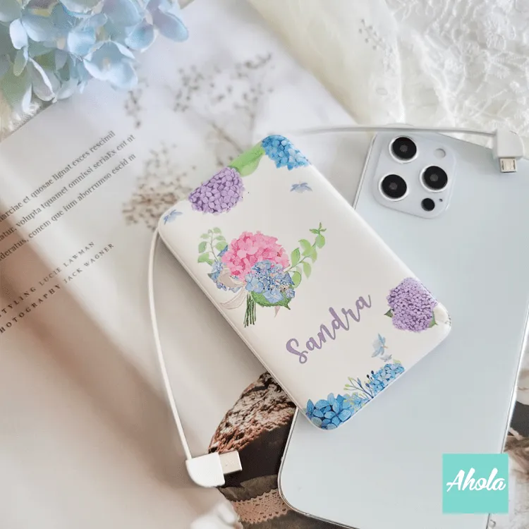 【Hydrangea】Portable Power Bank with built-in wire 繡球花內置線便攜式差電器