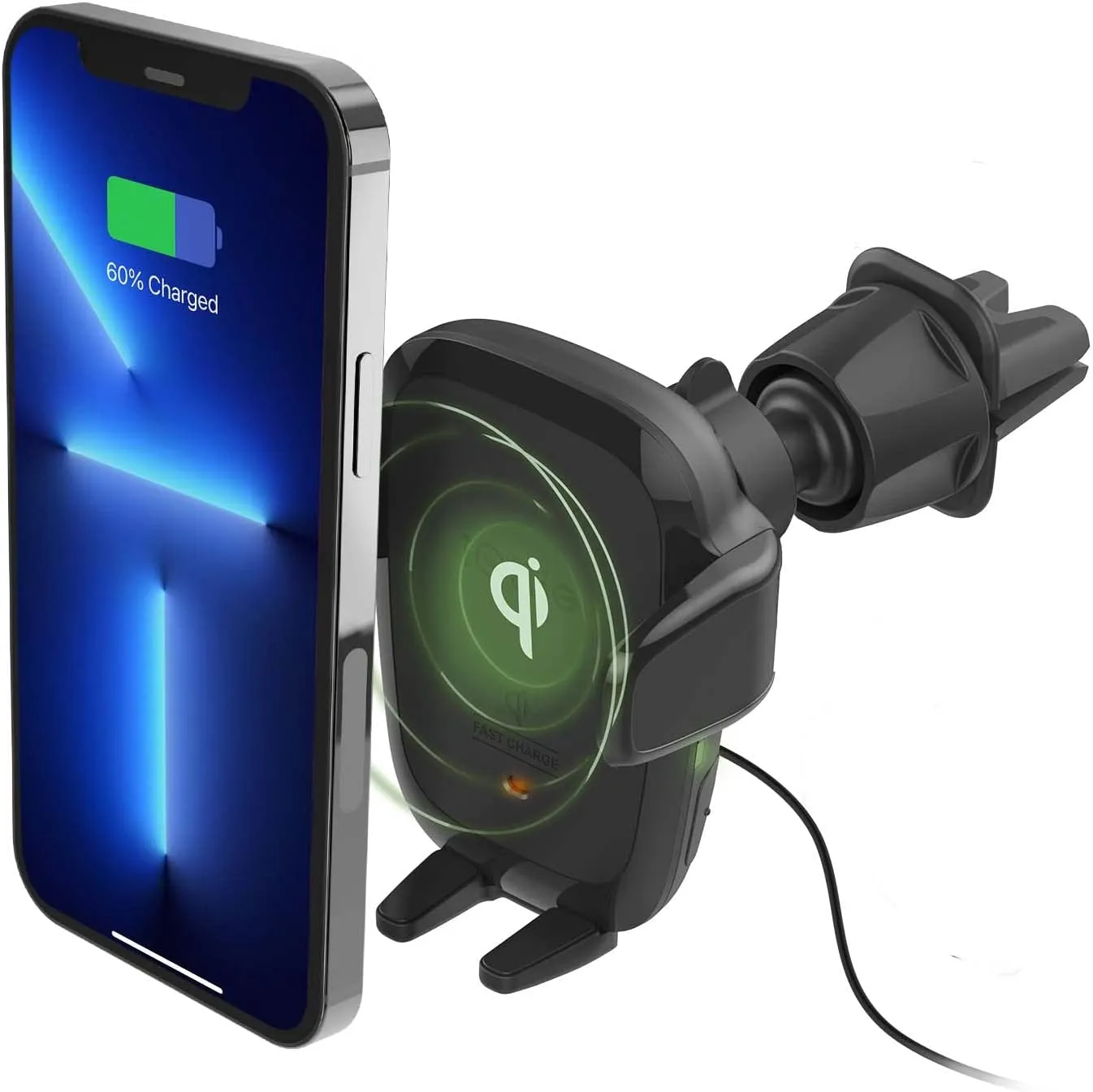 Iottie Auto Sense Qi Wireless Car Charger - Automatic Clamping Wireless Charging CD Slot & Air Vent Phone Mount Combo for Google Pixel, Iphone, Samsung Galaxy, Huawei, LG, and Other Smartphones