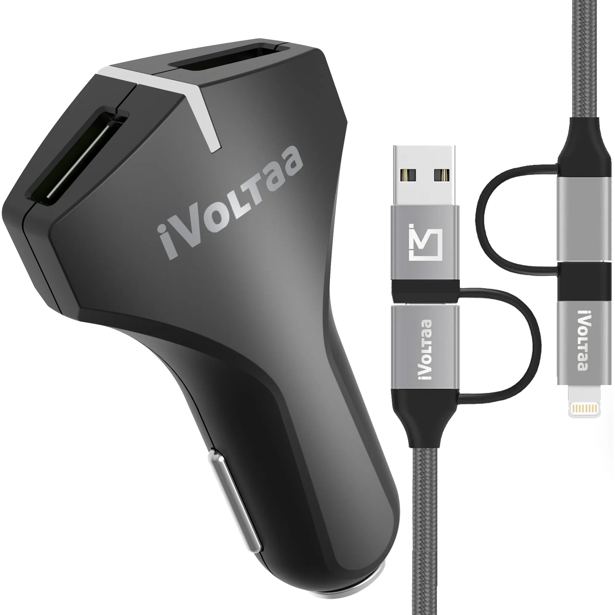 iVoltaa QC 3.0 Dual Port 36 W Turbo Car Charger with Type C Cable (Black)