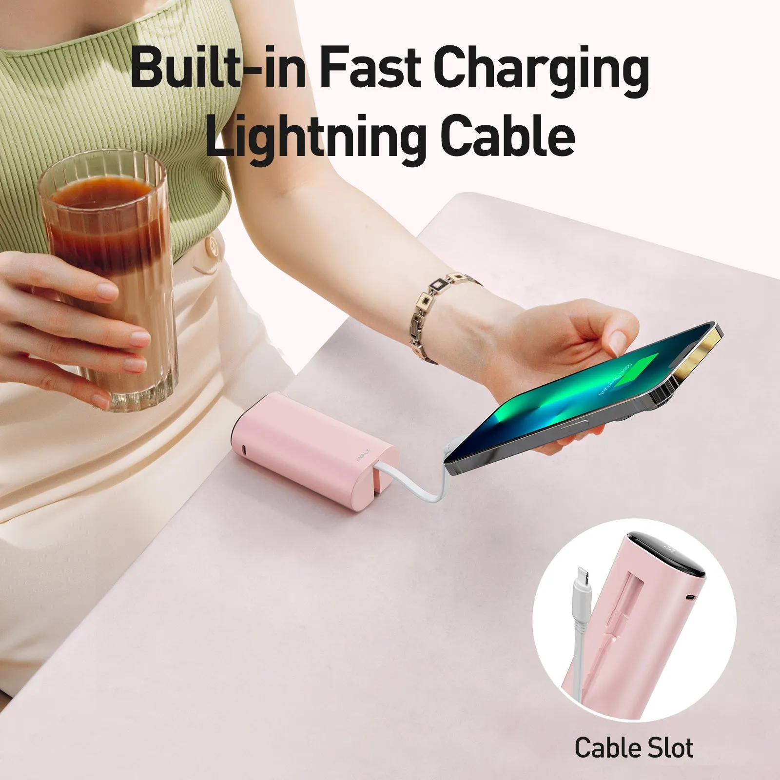 iWALK LinkPod Y-2 | 9600mAh 18W PD Fast Power Bank [Built-In Lightning Cable]