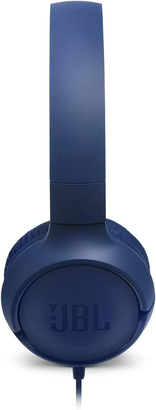 JBL T500 Over-Ear Headphones, Lightweight & Foldable, Pure Bass Sound, 1-Button Remote & Microphone - Blue