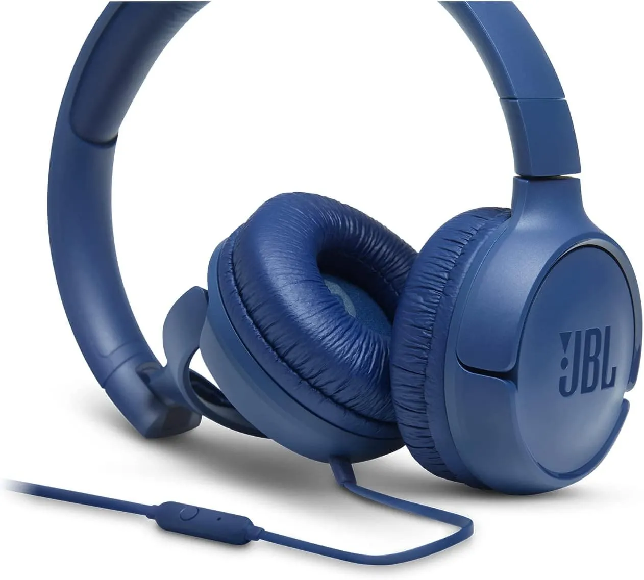 JBL T500 Over-Ear Headphones, Lightweight & Foldable, Pure Bass Sound, 1-Button Remote & Microphone - Blue