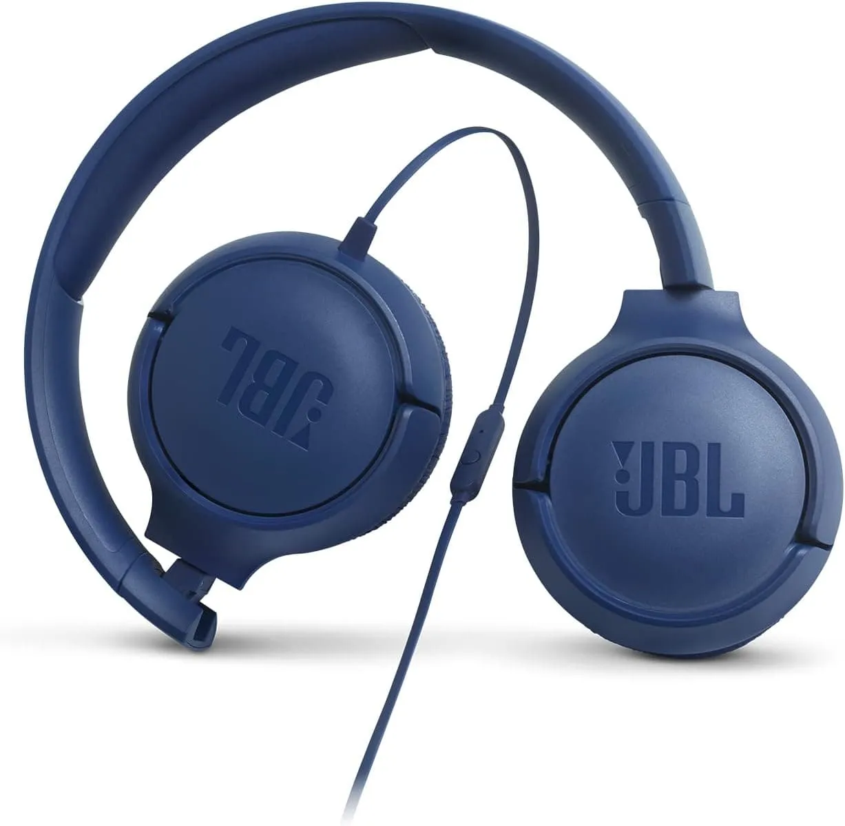 JBL T500 Over-Ear Headphones, Lightweight & Foldable, Pure Bass Sound, 1-Button Remote & Microphone - Blue