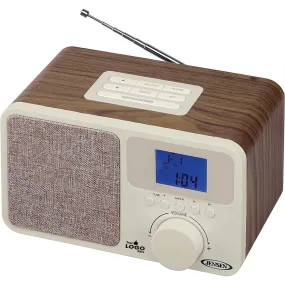 Jensen Audio Digital AM/FM Dual Alarm Clock Radio with Wood Cabinet