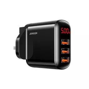 JoyRoom | 3.4A Digital Display Wall Charger | Triple USB-A | HKL-USB59 | Black | UK Plug