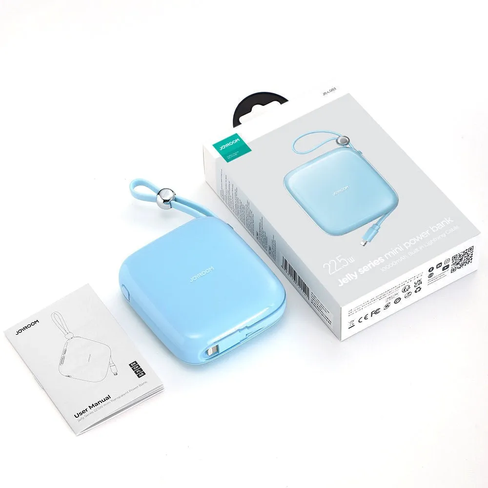 Joyroom Jelly Series JR-L003P Powerbank 22.5W - USB-A / USB-C PD m. Indbygget Lightning - 10.000 mAh - Blå