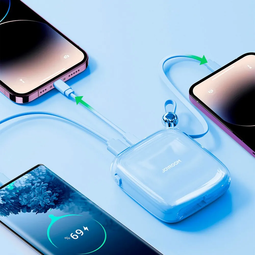 Joyroom Jelly Series JR-L003P Powerbank 22.5W - USB-A / USB-C PD m. Indbygget Lightning - 10.000 mAh - Blå