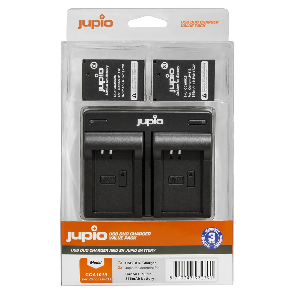 Jupio Kit: 2 x Canon LP-E12 875mAh Batteries   USB  Dual Charger