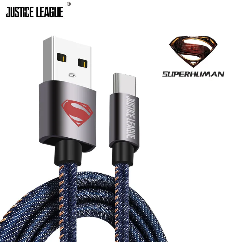 Justice League Nylon Braided 1M 2.4A Fast Charging Apple Lightning / Type-C / Micro USB Cable