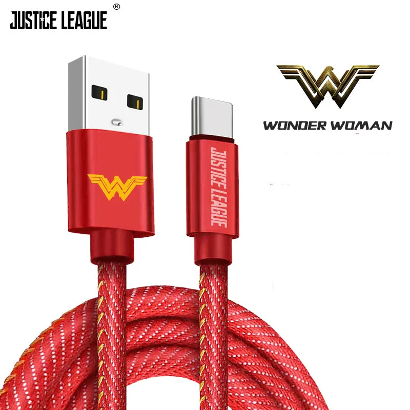 Justice League Nylon Braided 1M 2.4A Fast Charging Apple Lightning / Type-C / Micro USB Cable