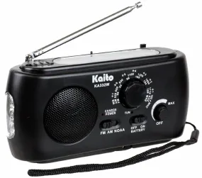 Kaito KA332W Portable Hand Crank Solar AM/FM NOAA Weather Radio with Cell Phone Charger & 3-LED Flashlight