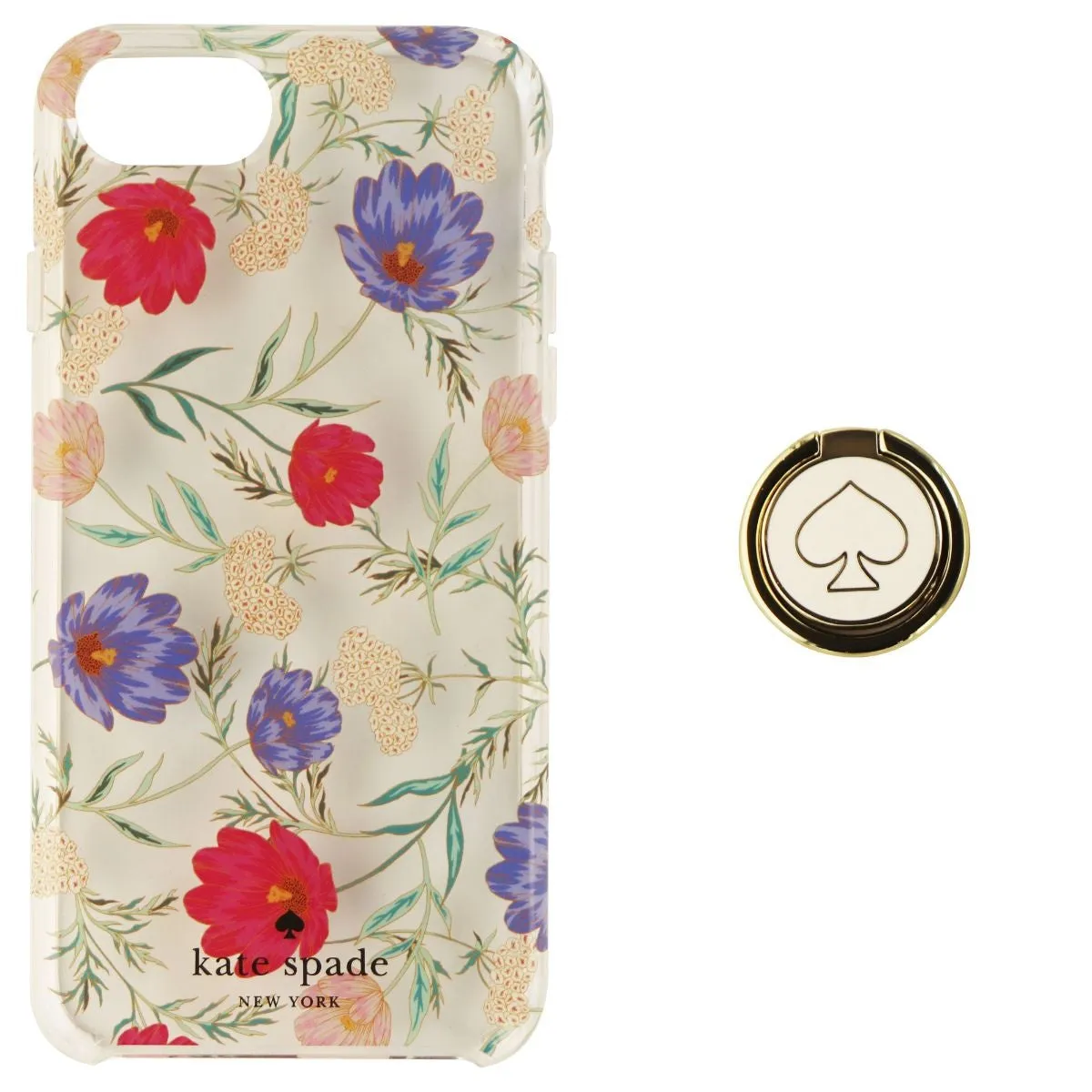 Kate Spade Hybrid Case & Attachable Ring Stand for iPhone 8/7/6s - Clear/Flowers