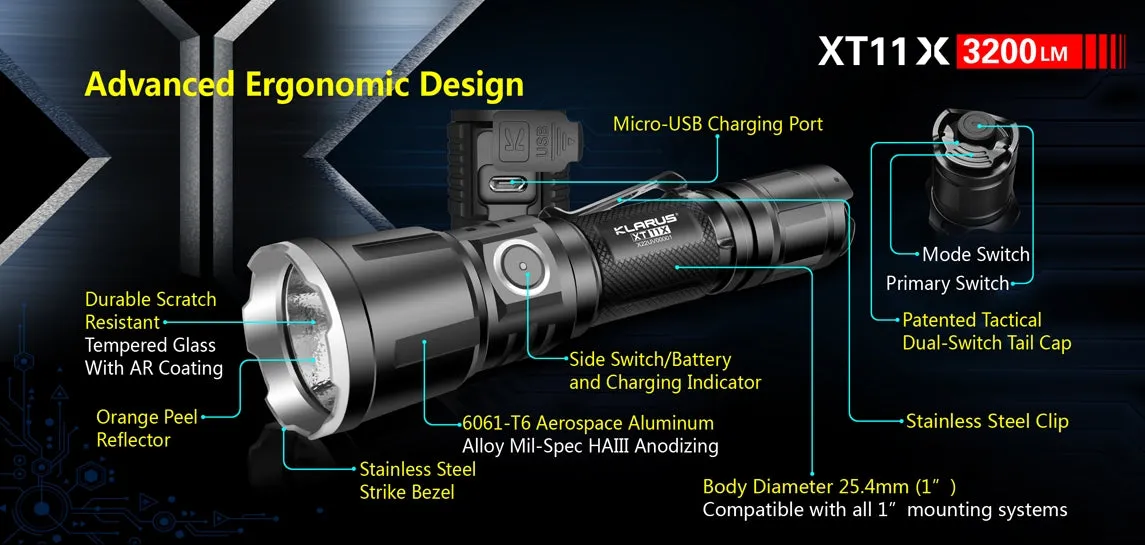 Klarus XT11X 3200 Lumen Tactical Flashlight CREE XHP70.2 P2 LED