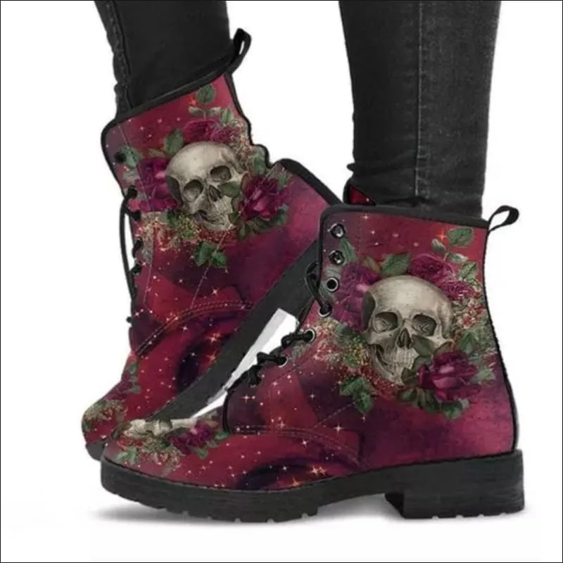 Ladies Gothic Alice in Wonderland Printed Ankle Boots for Unique Style