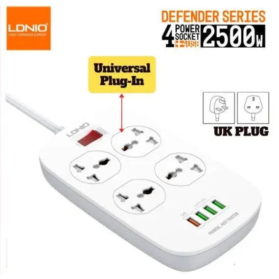 Ldnio Heavy-Duty Power Extension – 4 USB Fast Charger And 4 Power Socket Original - SC4407