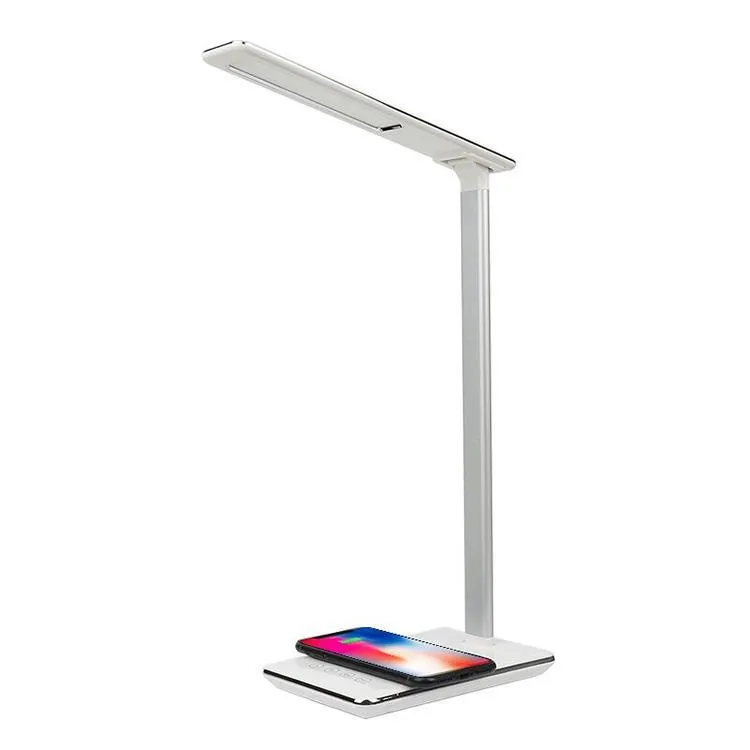 LED Desk Lamp with Qi-Enabled Wireless Charger, USB Charging Port, 2 Color Temperatures & 8 Brightness Levels, 1 Hour Timer