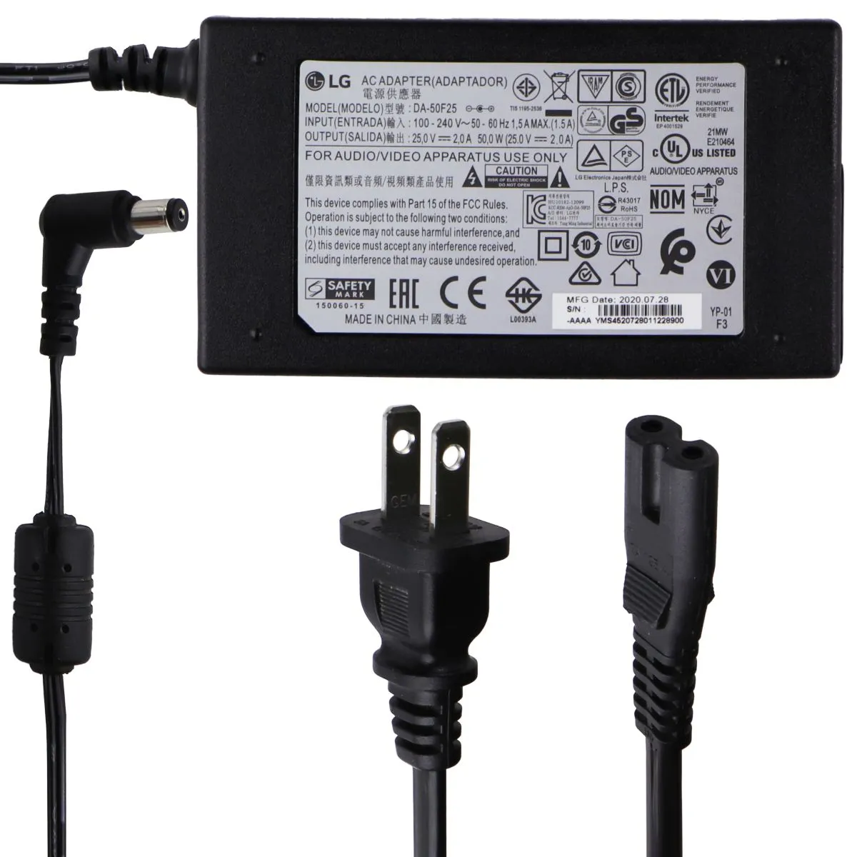 LG (25V/2A) OEM AC Adapter Power Supply Wall Charger - Black (DA-50F25)