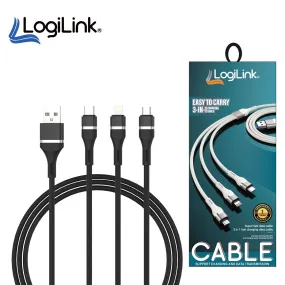 LOGILINK 3IN1 USB TO MICRO/TYPE C/IPHONE NYLON DATA CABLE 6A FAST CHARGING