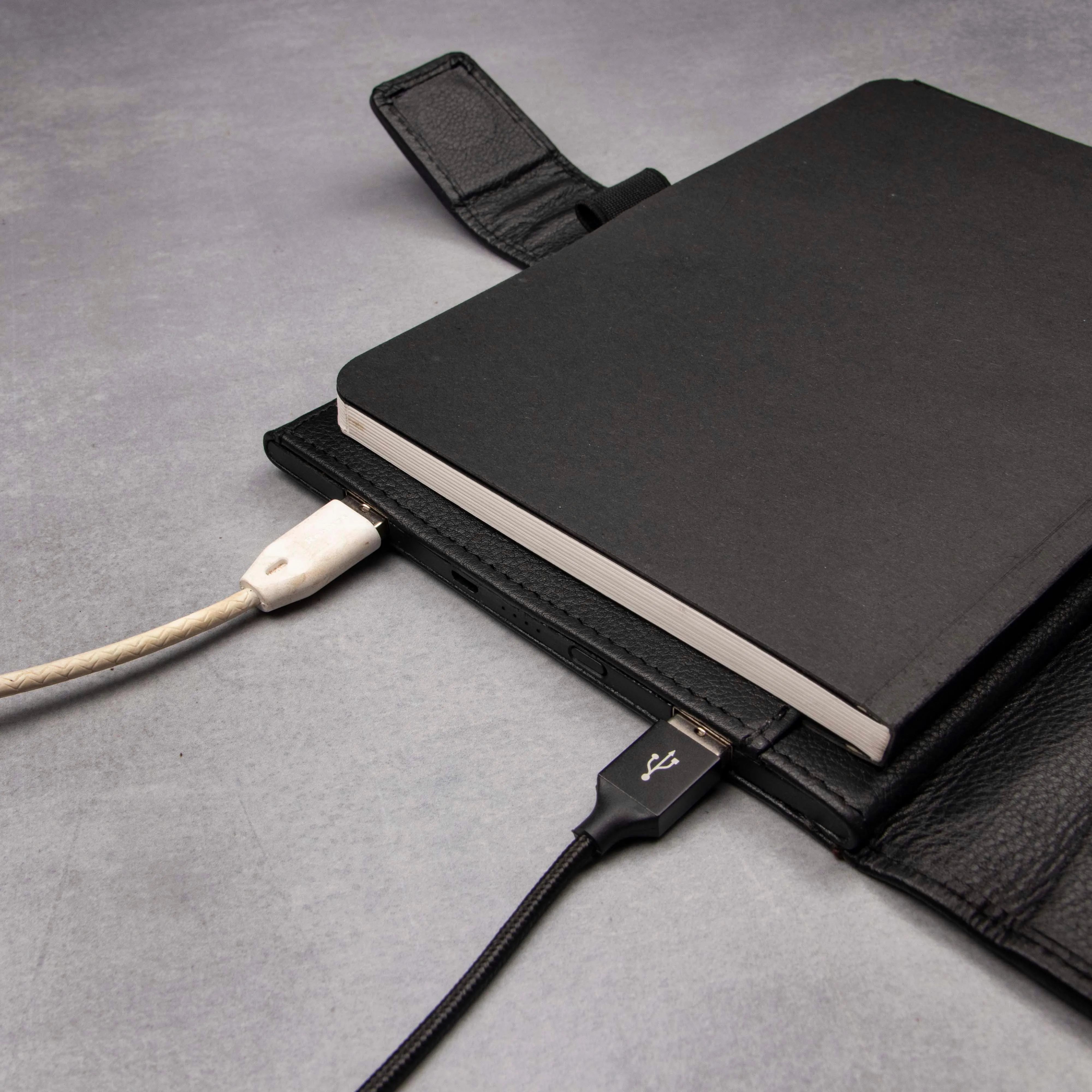 LT Smart Leather Notebook with Power Bank (5000 mAh) | Diary with Power Bank | Color: Nappa Black