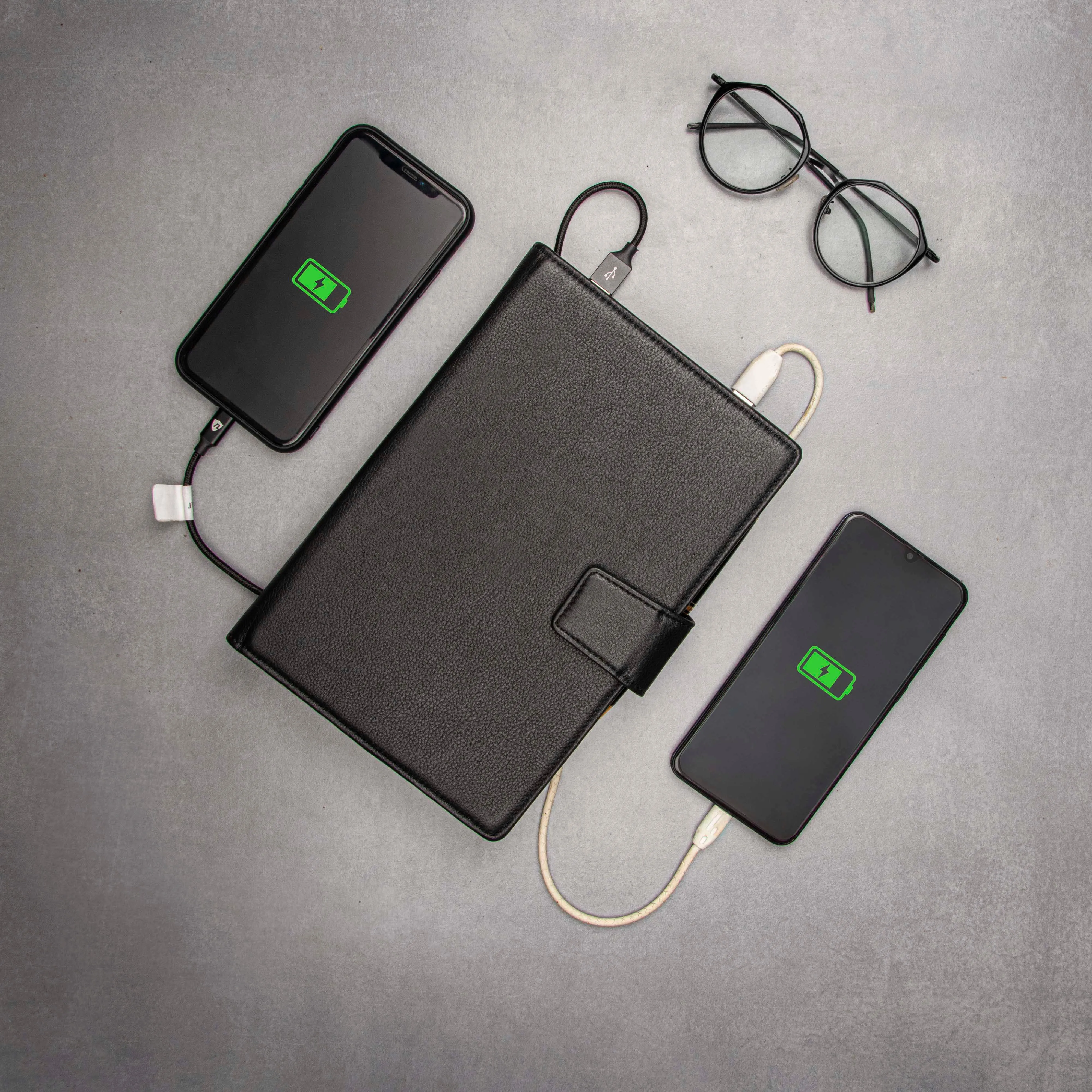 LT Smart Leather Notebook with Power Bank (5000 mAh) | Diary with Power Bank | Color: Nappa Black