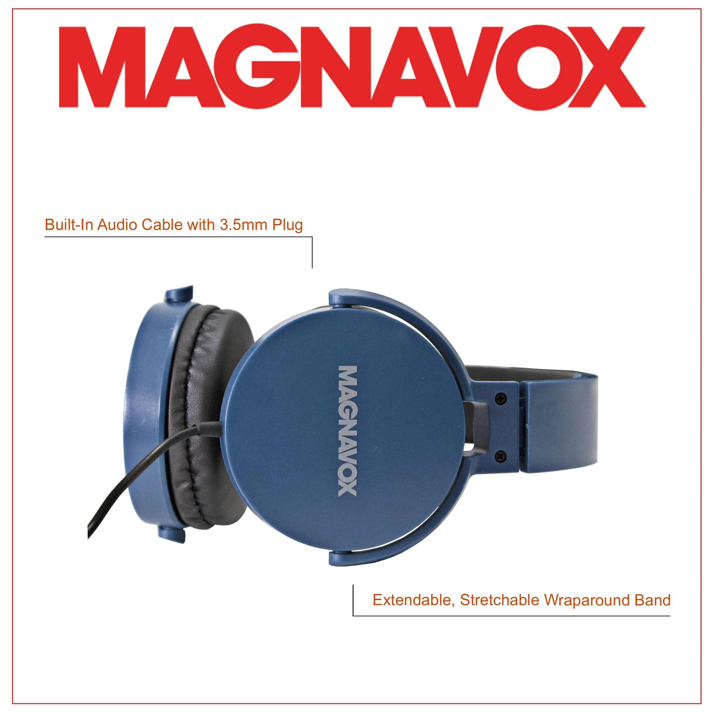 Magnavox MHP5026M-BL Stereo Headphones with Microphone in Blue