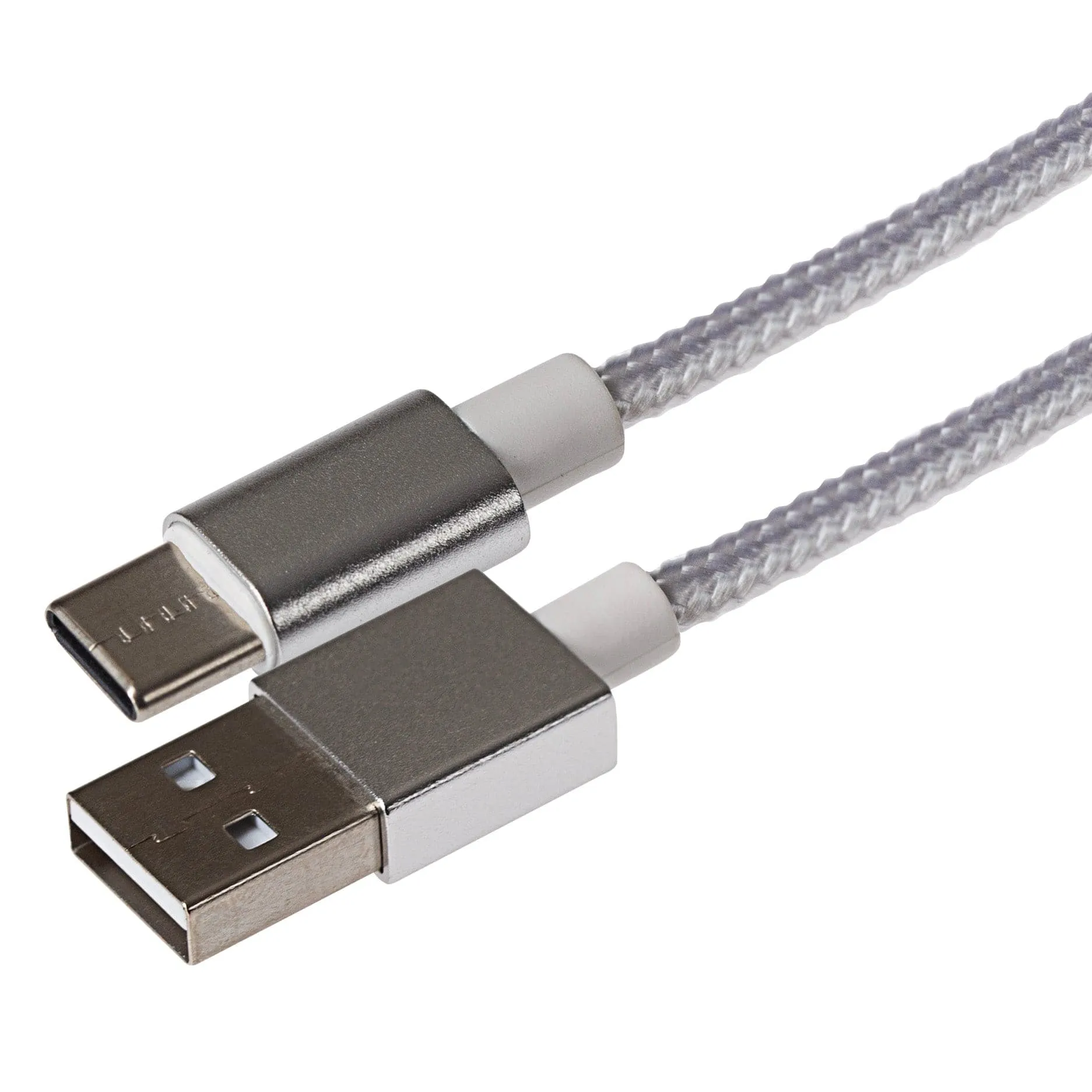 Maplin USB-C to USB-A Braided Cable - Silver, 0.5m