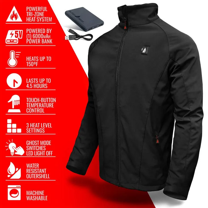 Men's 5V Battery Heated Softshell Jacket - Black