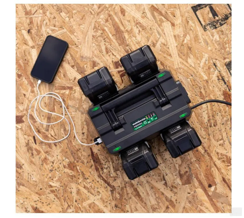 Metabo HPT 4-Port Battery Charger, 36V/18V, Slide-Style Batteries, Rapid Charging Time, Selectable Charging Modes, 2 USB Ports, 2 AC Outlets (UC18YTSL)