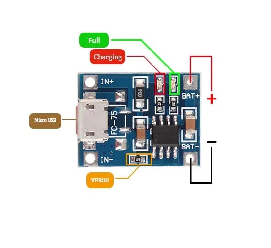 Micro USB TP4056 / TC 4056 1A Li-Ion Lithium Battery Charging Module  (Type-B)