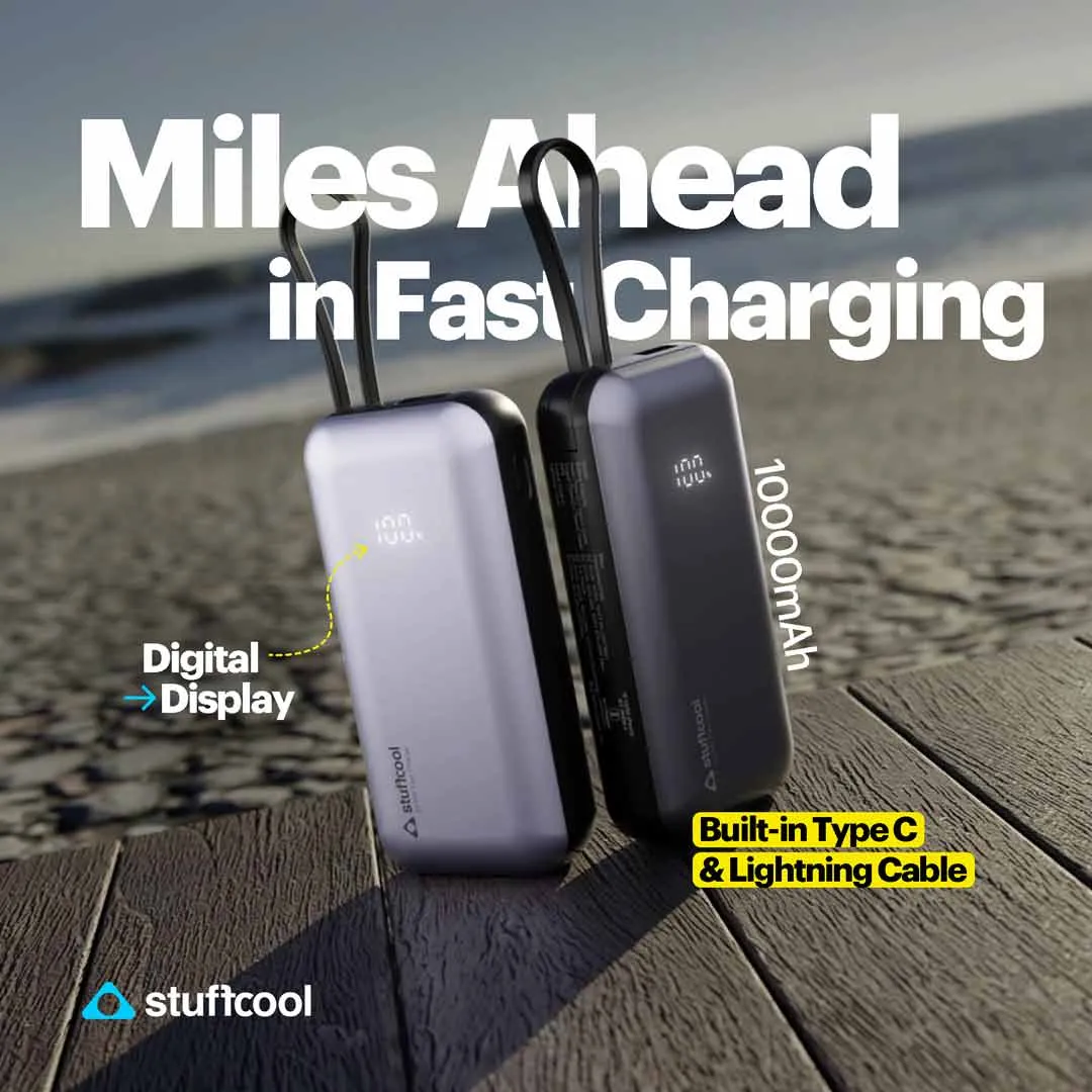 Miles 10000mAH Powerbank with built-in Type-C and Lightning cable