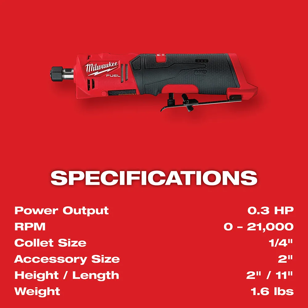 Milwaukee 2486-22 M12 FUEL 12V 1/4" Cordless Brushless Straight Die Grinder Kit