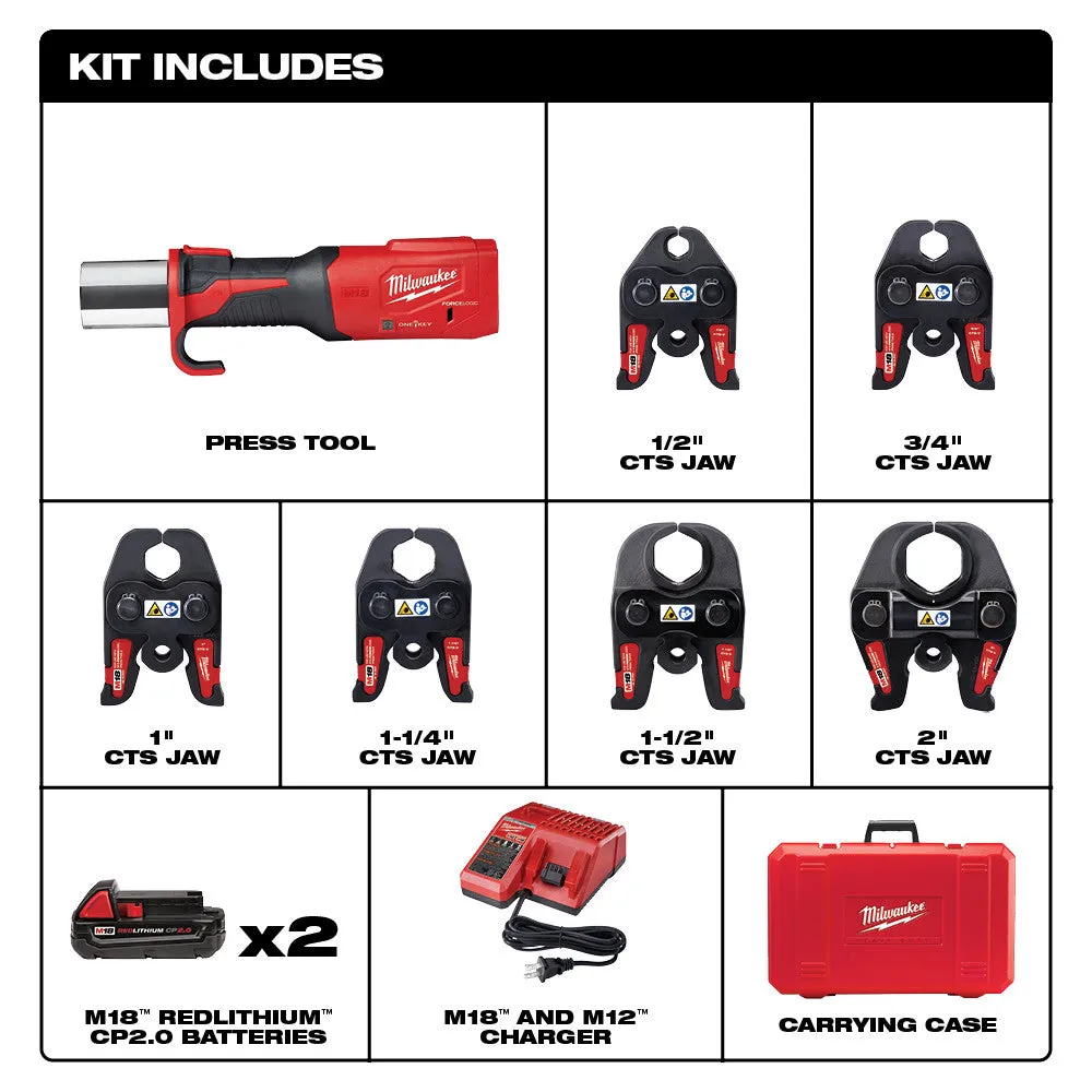 Milwaukee 2922-22 M18 18V FORCE LOGIC Press Tool w/ ONE-KEY w/ 1/2"-2" CTS Jaws