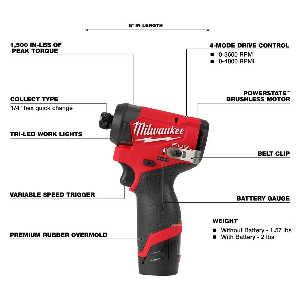 Milwaukee 3497-22 M12 FUEL 12V Cordless Li-Ion 2-Tool Combo Kit w/ 2 Batteries