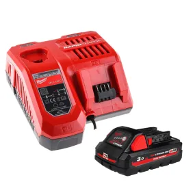 Milwaukee M18HB3 18V 3.0Ah RedLithium-Ion Battery with M12-18FC Multi Voltage Fast Charger