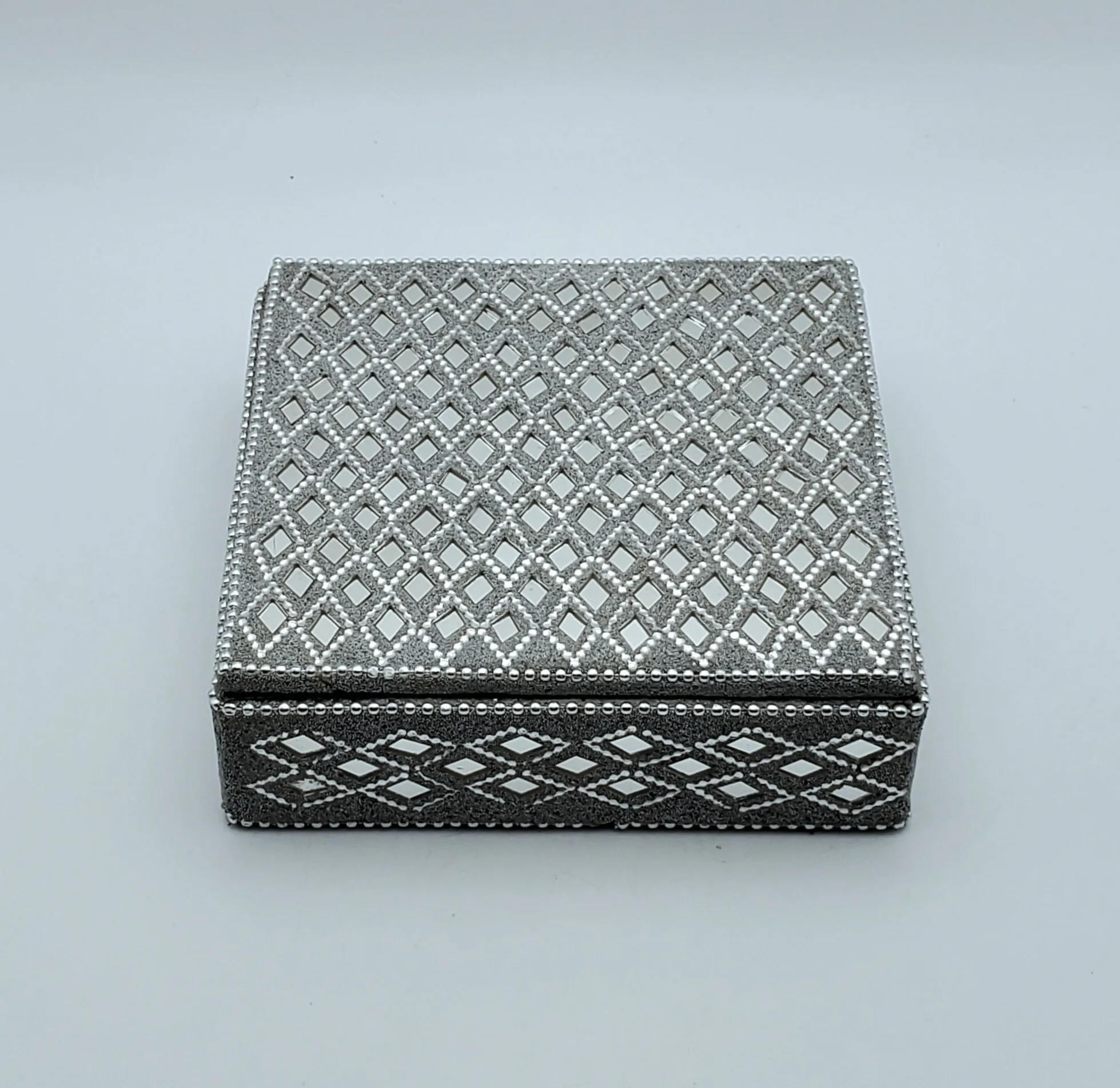 Mirrored Silver Metallic Fabric Keepsake Box