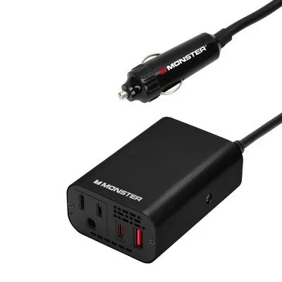 Monster 150Watt Power Inverter with Dual Port USB 20W USB-C, QC 3.0 USB-A