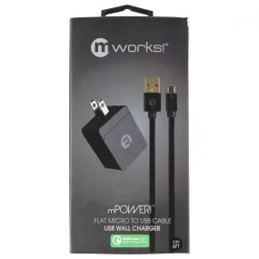 mWorks mPower WallCharger With Micro USB Cable Sync Cable Pack - Black