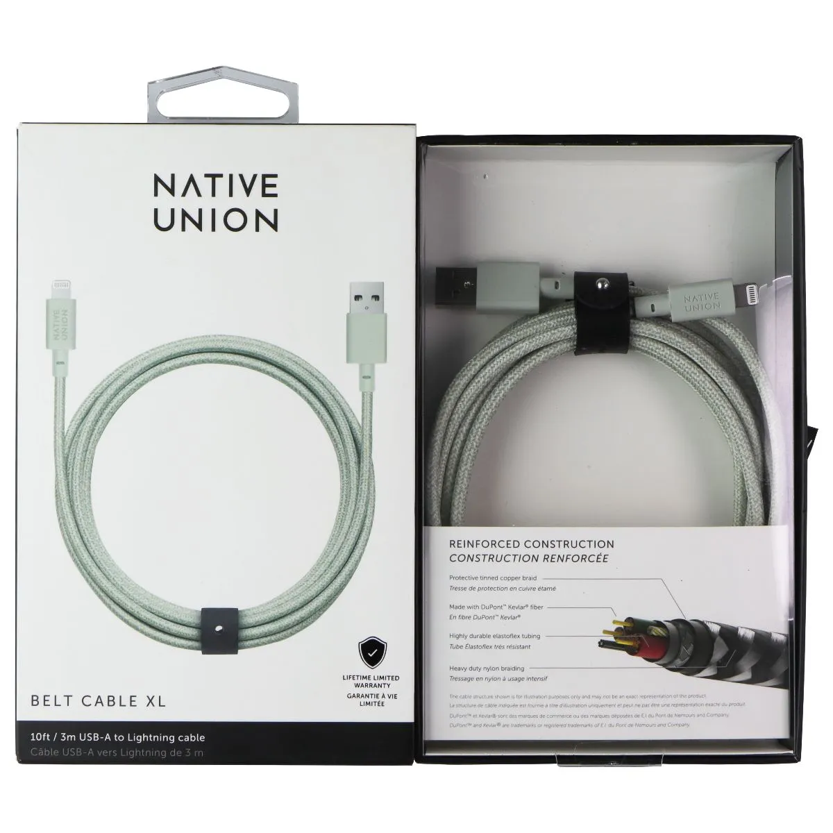 Native Union Belt Cable XL 10FT USB-A to Lightning 8-Pin - Green