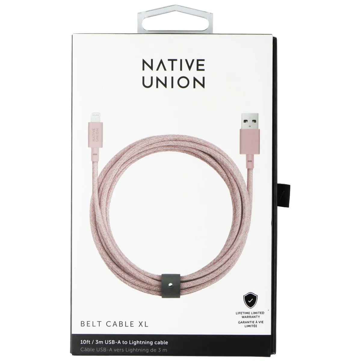 Native Union Belt Cable XL 10FT USB-A to Lightning 8-Pin - Rose