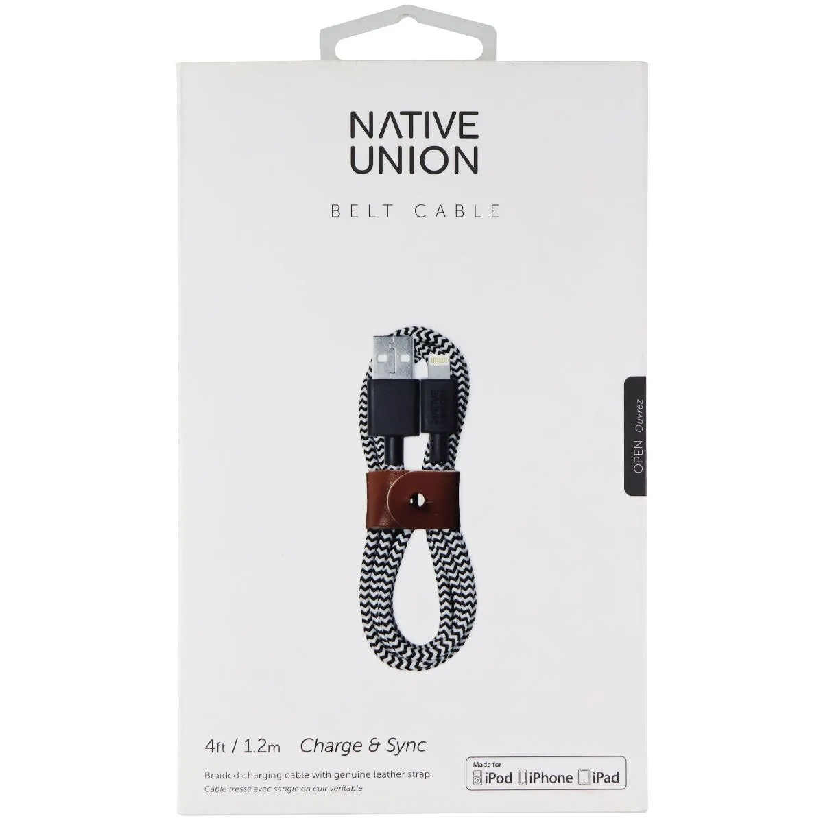 Native Union (BELT-KV-L-ZEB2) 4Ft Cable for USB Devices - Black/White