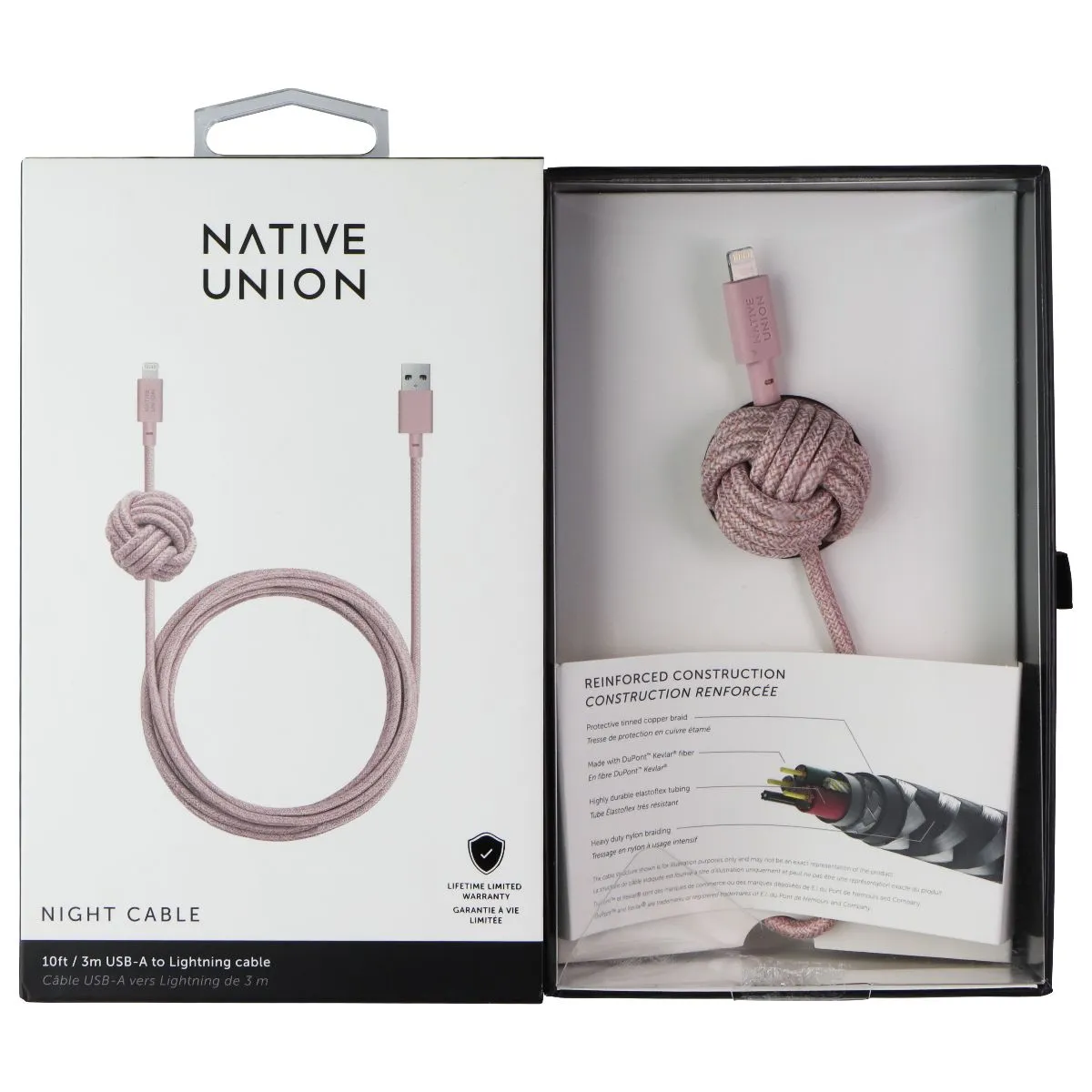 Native Union Night Cable 10FT USB-A to Lightning 8-Pin - Rose