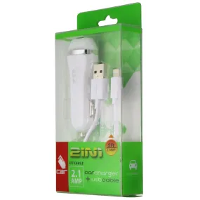 NEM (2.1A) Single USB Car Charging Adapter with 5-Ft Cable for iPhones - White