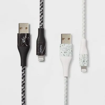 New - 6' Lightning to USB-A 2pk Braided Cable - heyday Marble/Terrazzo