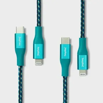 New - 6' Lightning to USB-C Braided Cable 2pk - heyday Ocean Teal